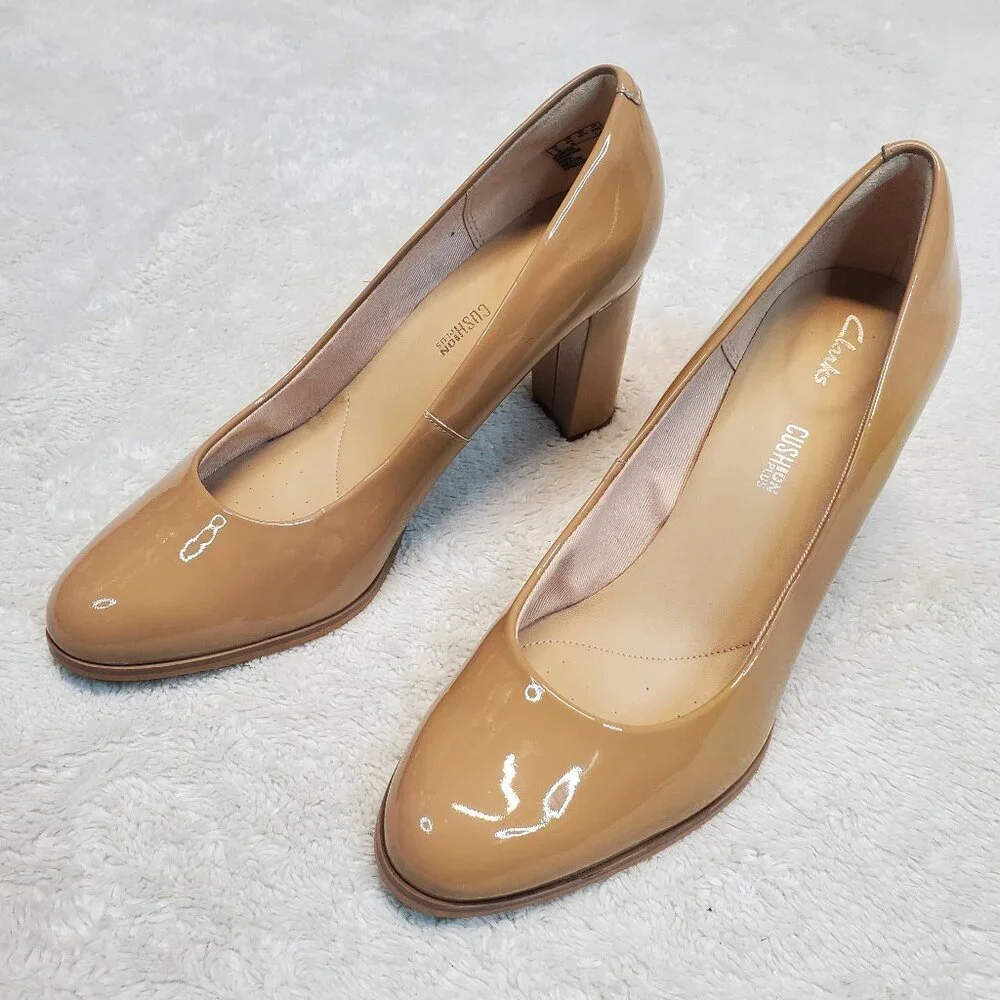 Clarks Tan Cushion Pump High Heel Shoes 8.5 Classic Old Money Capsule Work Basic